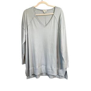 Wonderly Womens 1X Plus Long Sleeve Waffle Knit Blue Stretch Scoop Neck